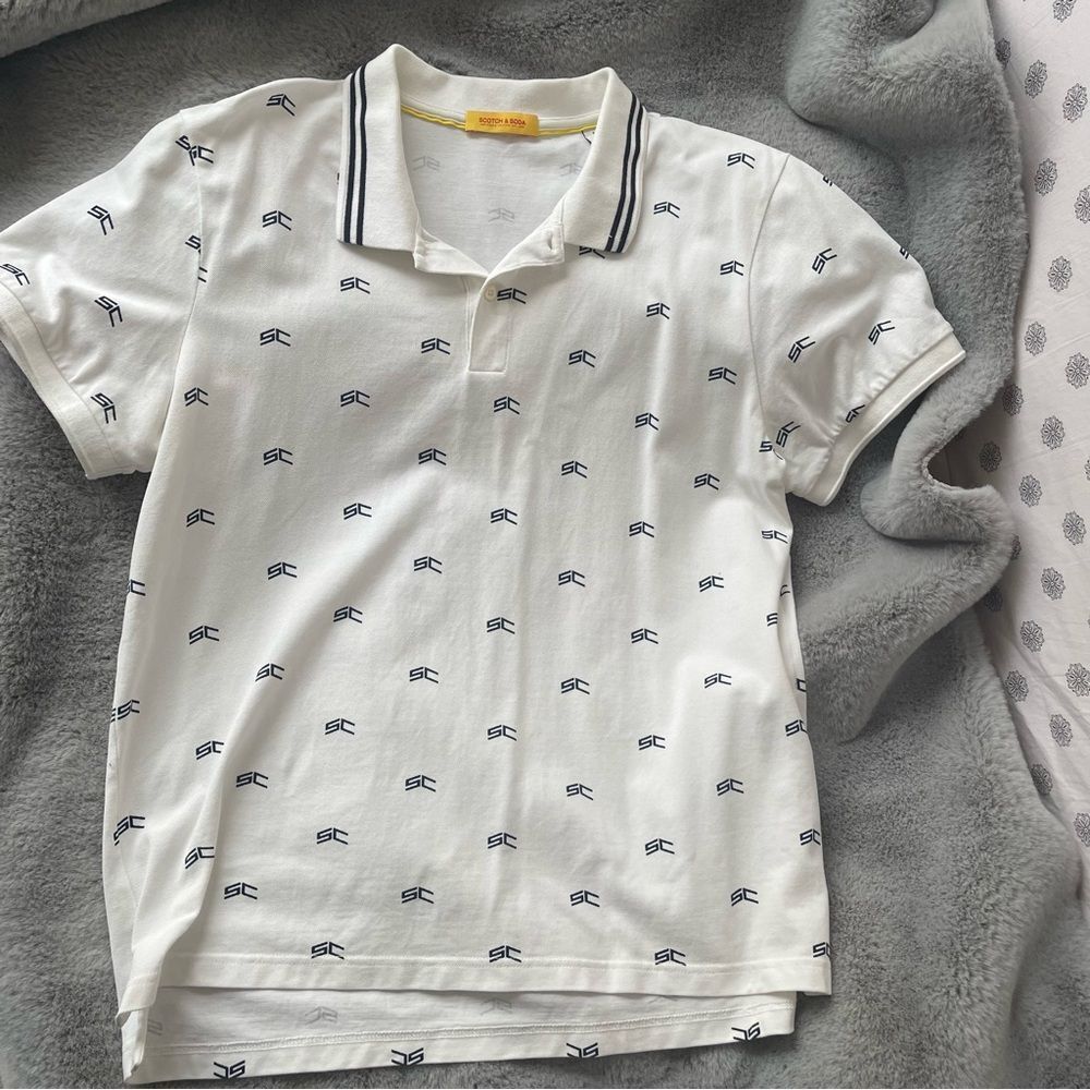 Scotch & Soda White Polo Shirt with logo Accents size XL